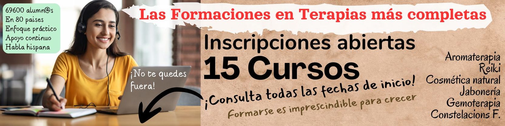 Cabecera de nuestra web, cursos de aromaterapia, cursos de reiki, cursos de jabones naturales...